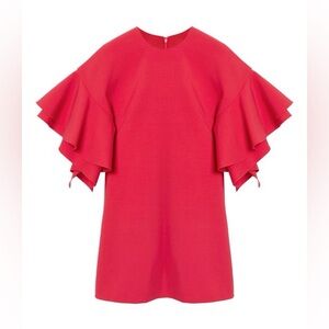 Carolina Herrera New Double Ruffle Sleeve Wool Shift Dress Sz 6 $1,790.00 Italy